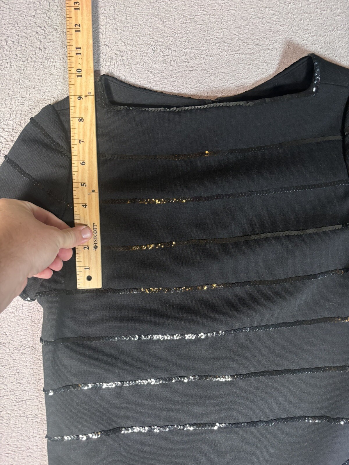 Vintage Dalton Pure Virgin Wool Sequin Stripes Black Cocktail Dress 50-60s Style