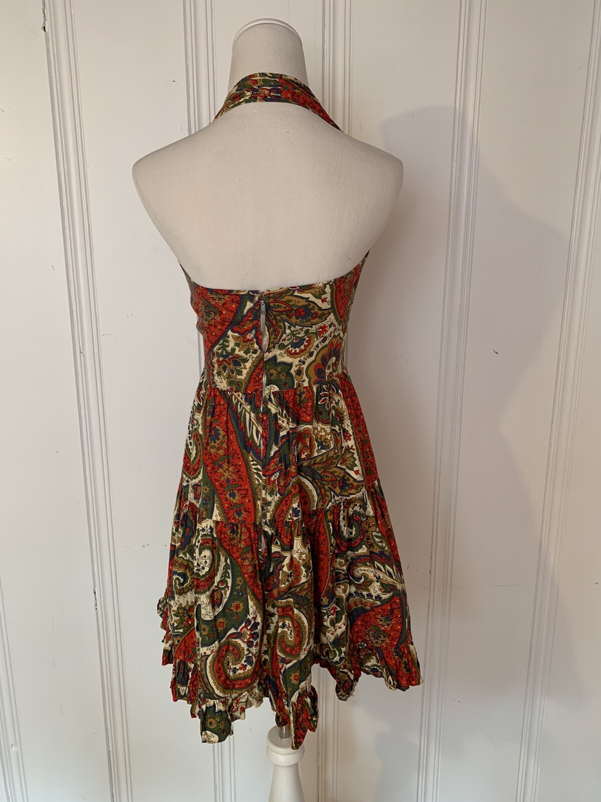 Vintage Kay Whitney By Huntington Dress Halter Paisley Ruffle Bottom Short