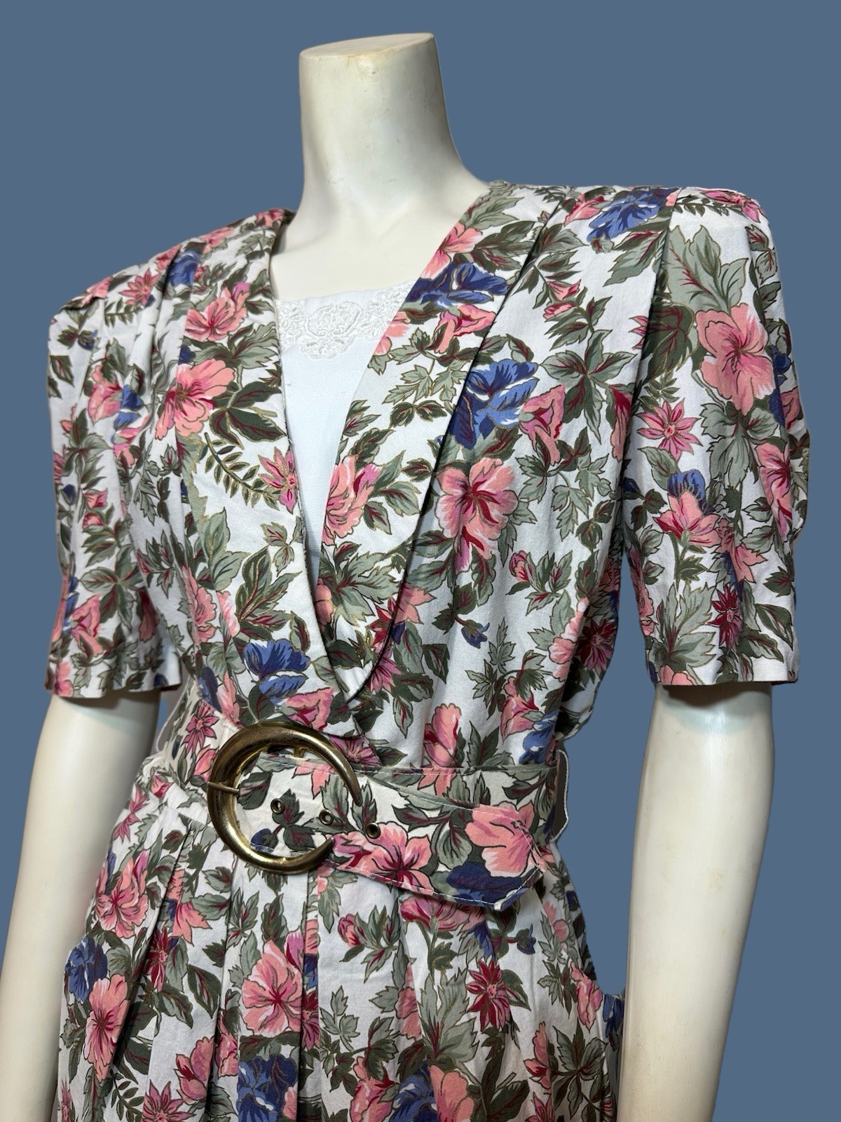 Women’s Vintage 80s D.B.Y. Floral Suit Dress with Belt – Size 7