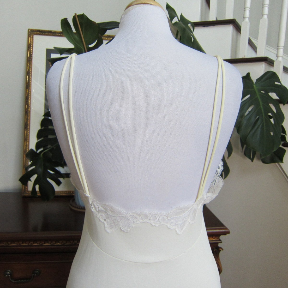 Vintage Val Mode Ivory Full Length Slip Dress Nightgown Lace Details Size M