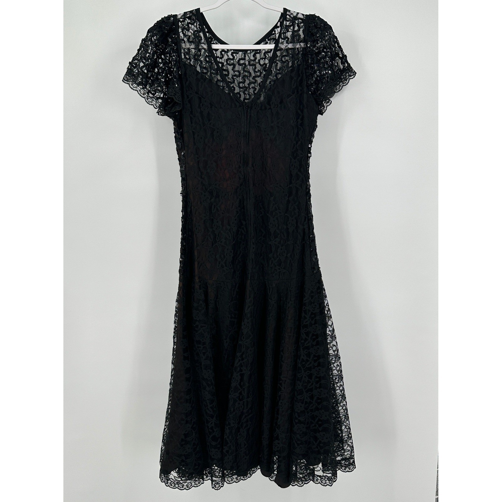 Womens Vintage Glam Maxi Dress SIze 11 Whimsigoth Romantic Lace Goth 80s Black