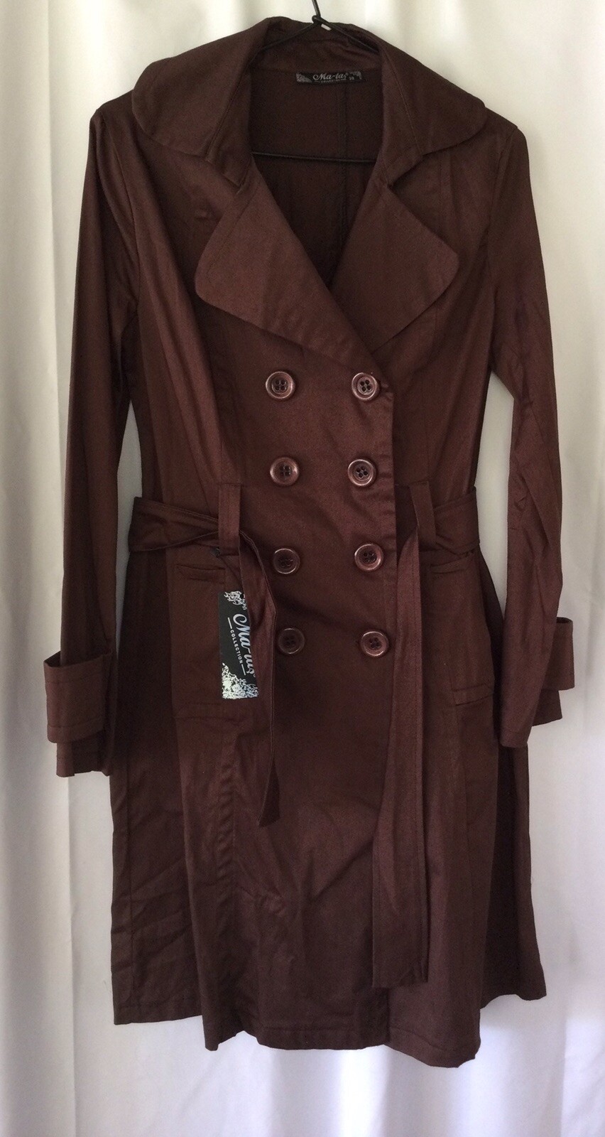 Vintage Retro Belted Jacket Trench Coat Dark Chocolate Brown small size 38 NOS