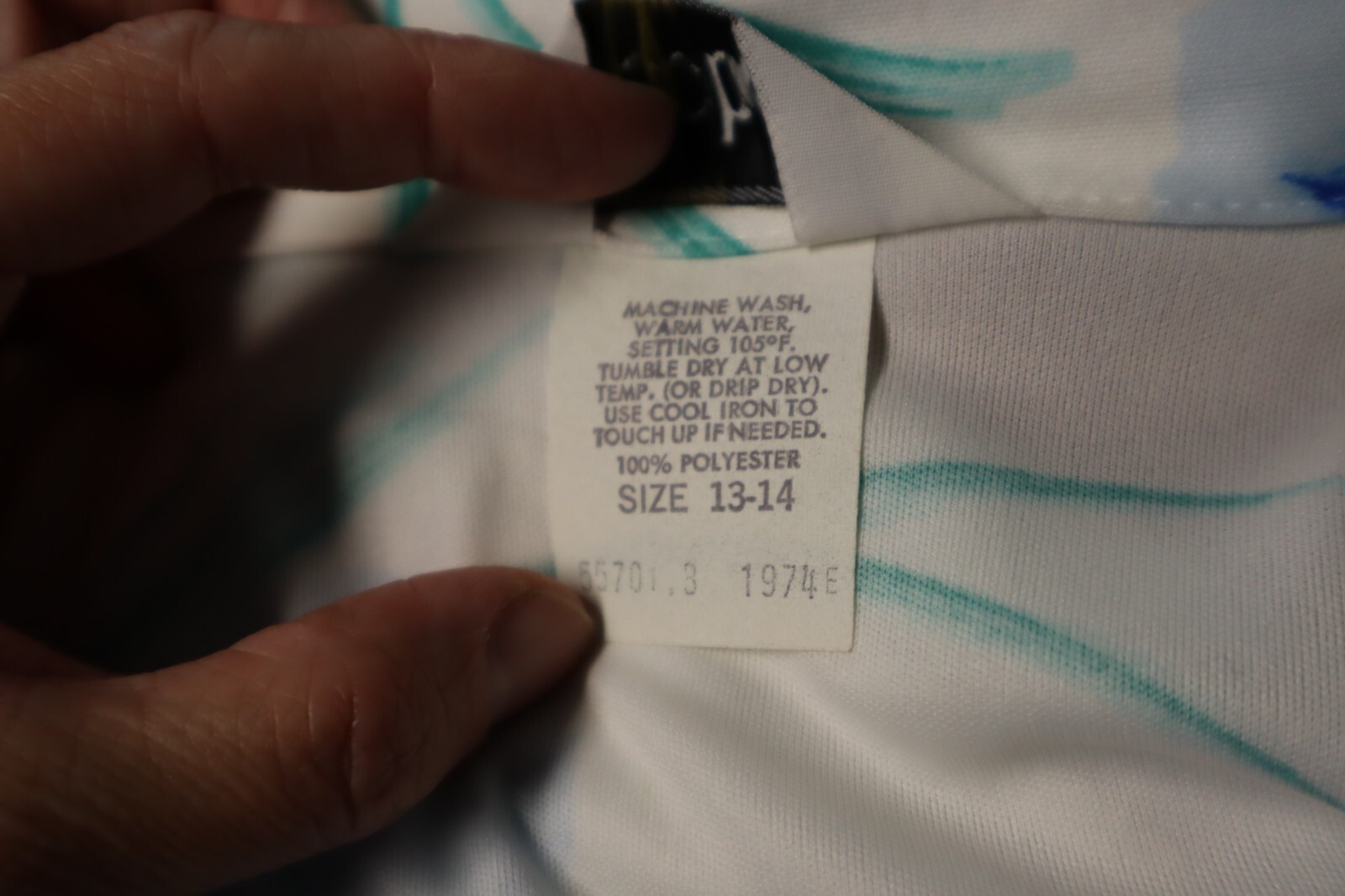 Vintage 70s ECCOBAY long sleeve blue floral white button up blouse size 13-14