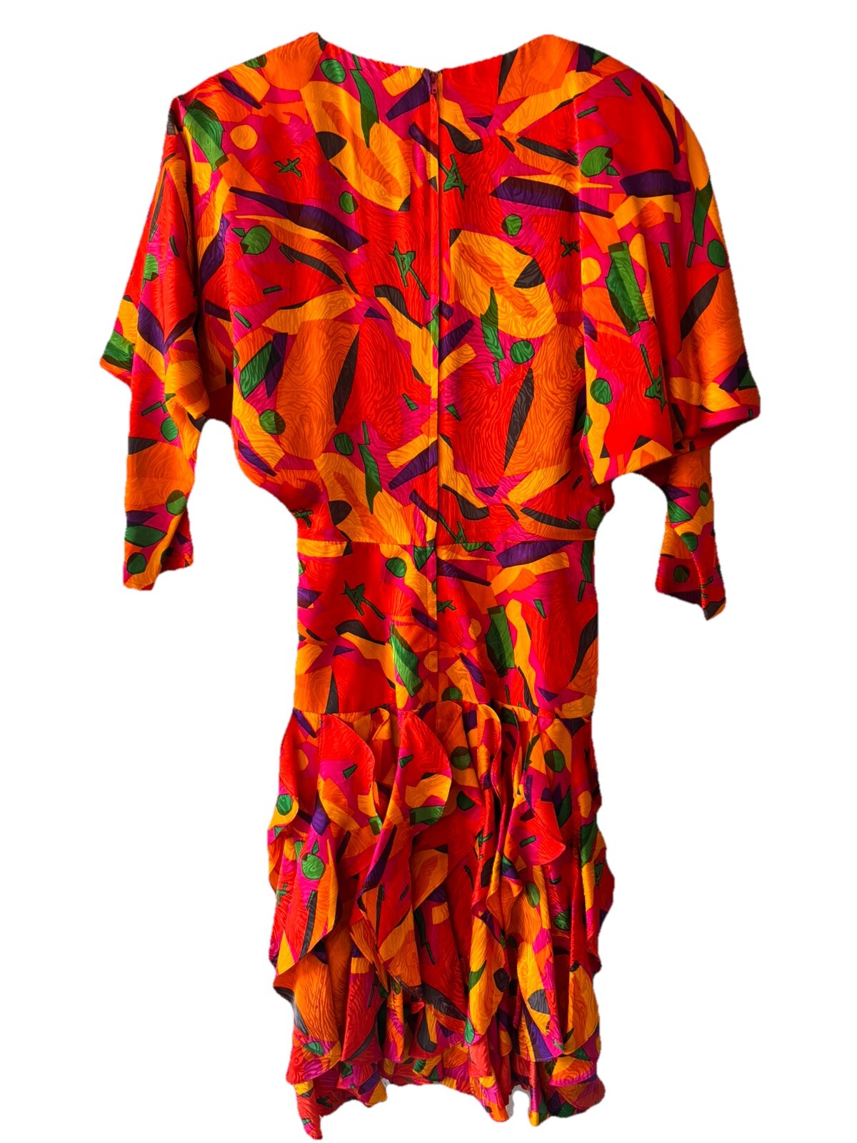 Vintage 1980s Designer Gillian Dress 100% Silk Retro Art Deco Cocktail Size 4