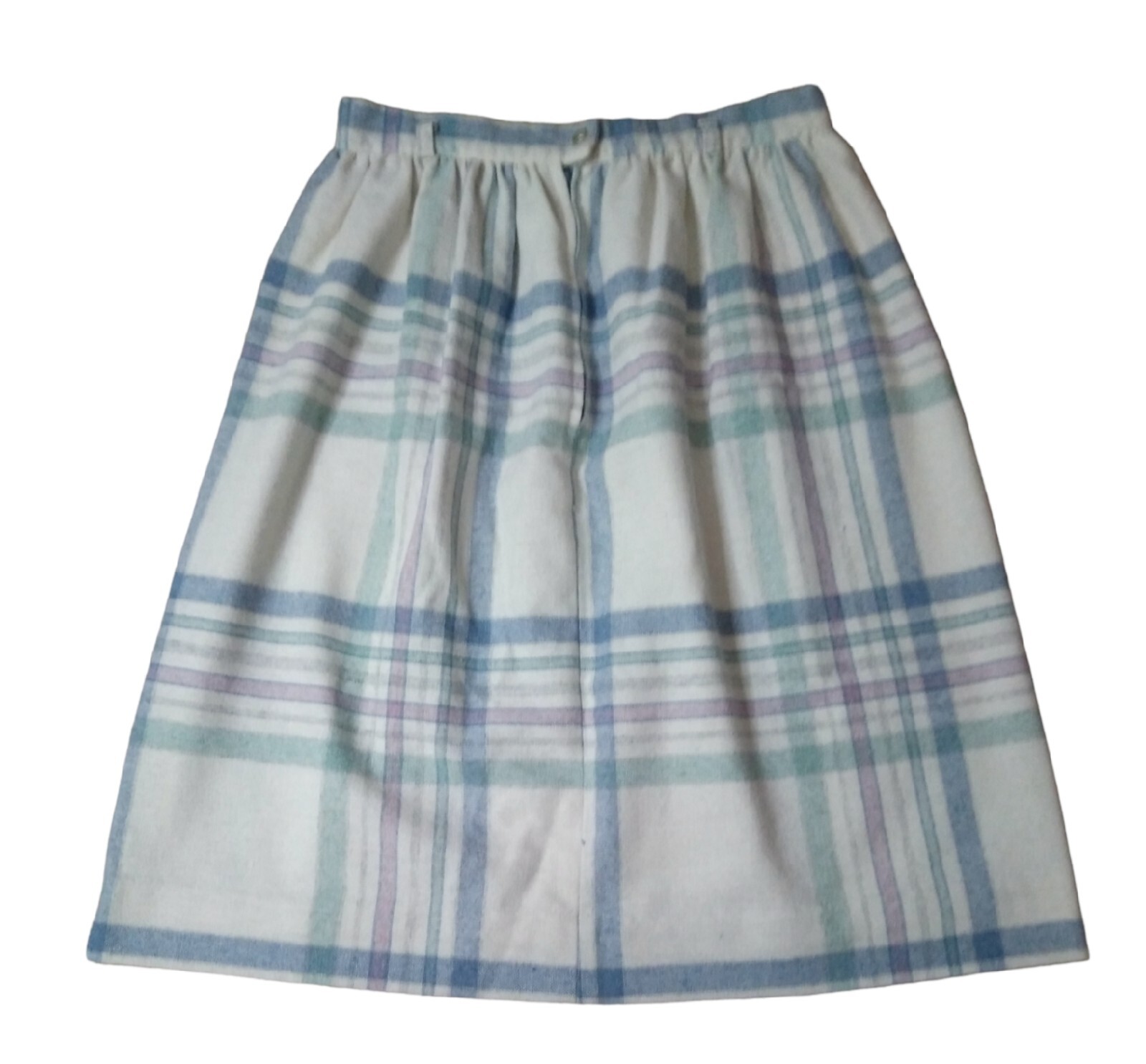 Vintage Pretense Cream & Pastel Plaid Wool Skirt