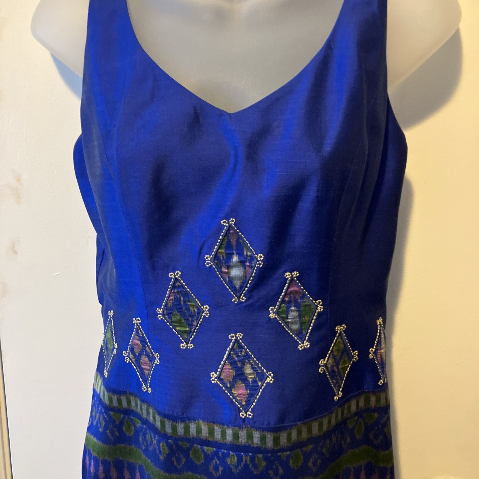 SAPPHIRE/ GOLD Traditional Evening Custom Silk Thai Formal Dress Jacket Suit 2P