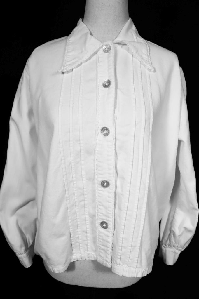 Antique French 1920’s White Cotton Flannel Lined Blouse Plus Size Exc Cond