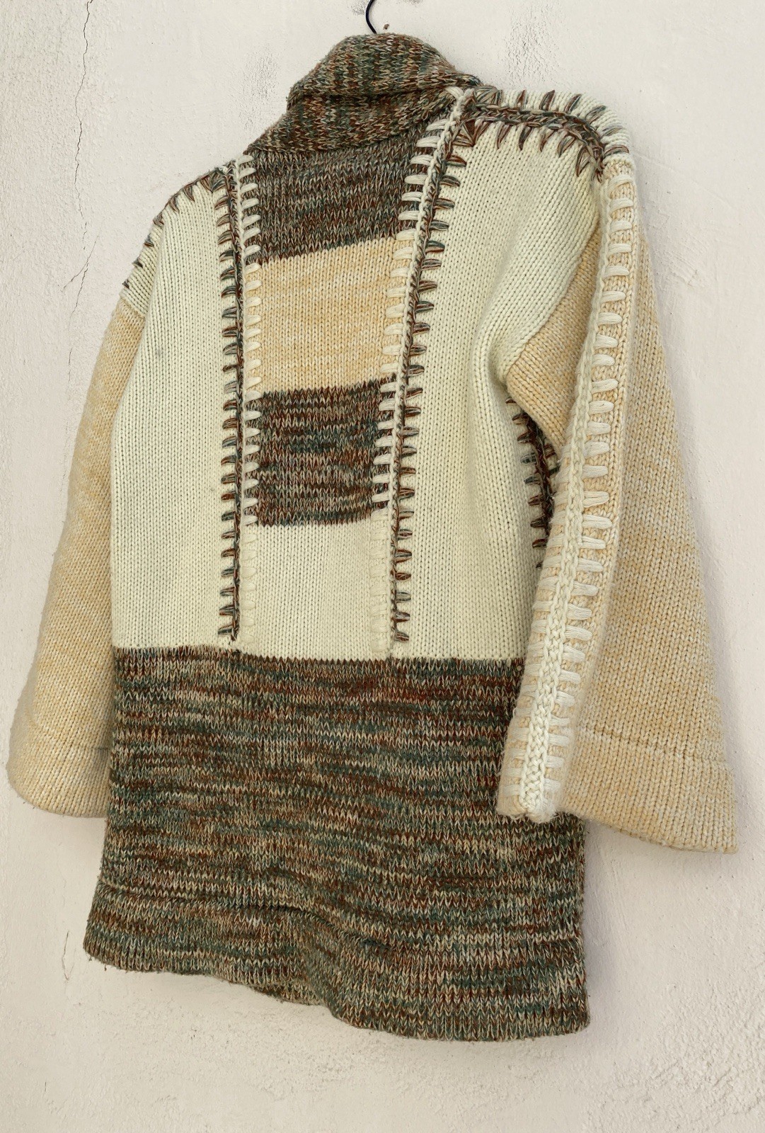 Vintage 70s Sirocco M Cotton Blend Heavy Knit Wrap Cardigan Sweater Boho Hippie