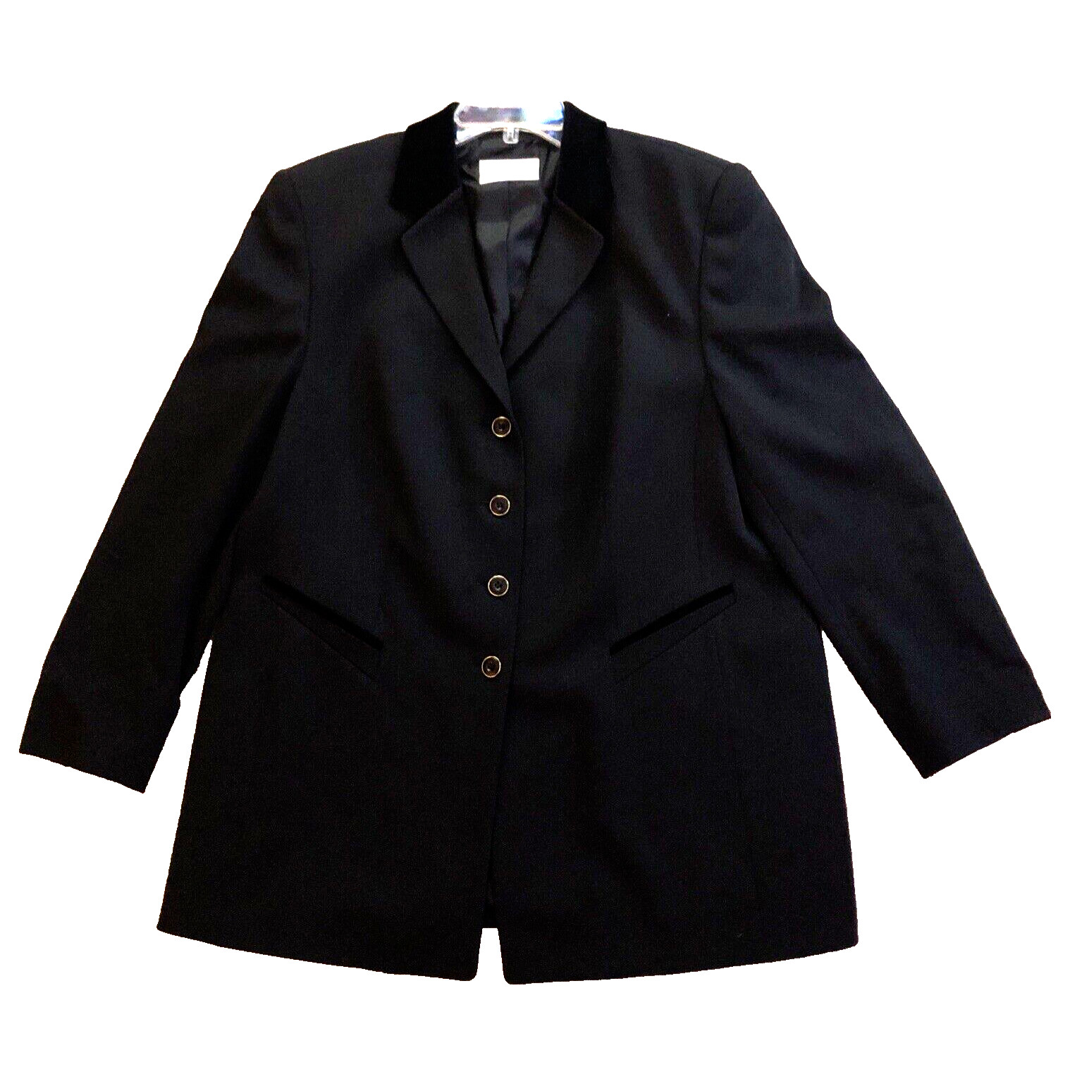 Basler Wool Blend Jacket Womens Sz 16 Black Velvet Trim Ivy League Elegant