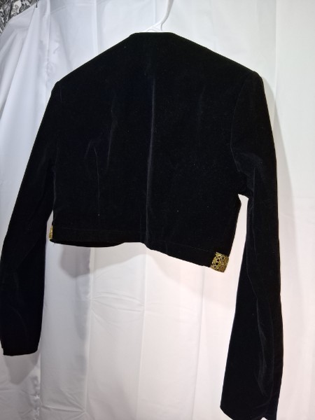 Vintage 80s California Gold Rush Black Velvet Bolero Jacket Gold Trim Shrug