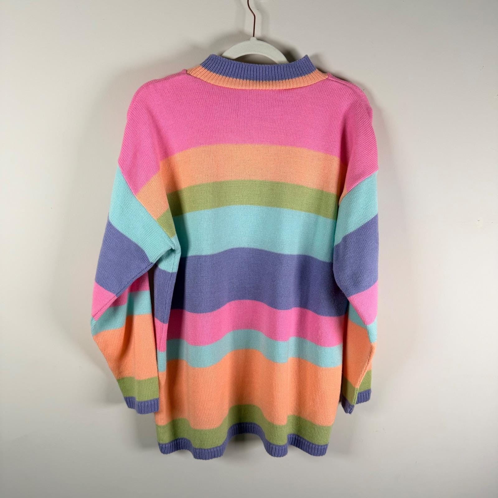 Bedford Fair Lifestyles Vintage Pastel Rainbow Striped Acrylic Sweater Large USA