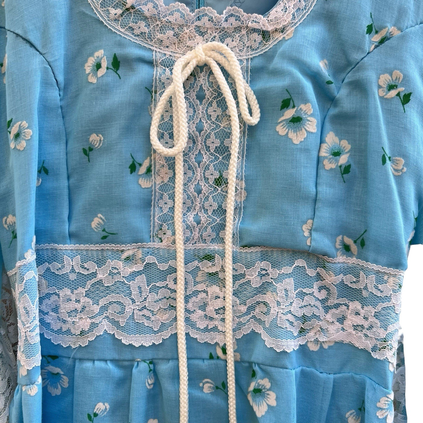 Vintage JC Penny Women’s Size 7 Prairie Floral 70s Maxi Blue Lace Dress