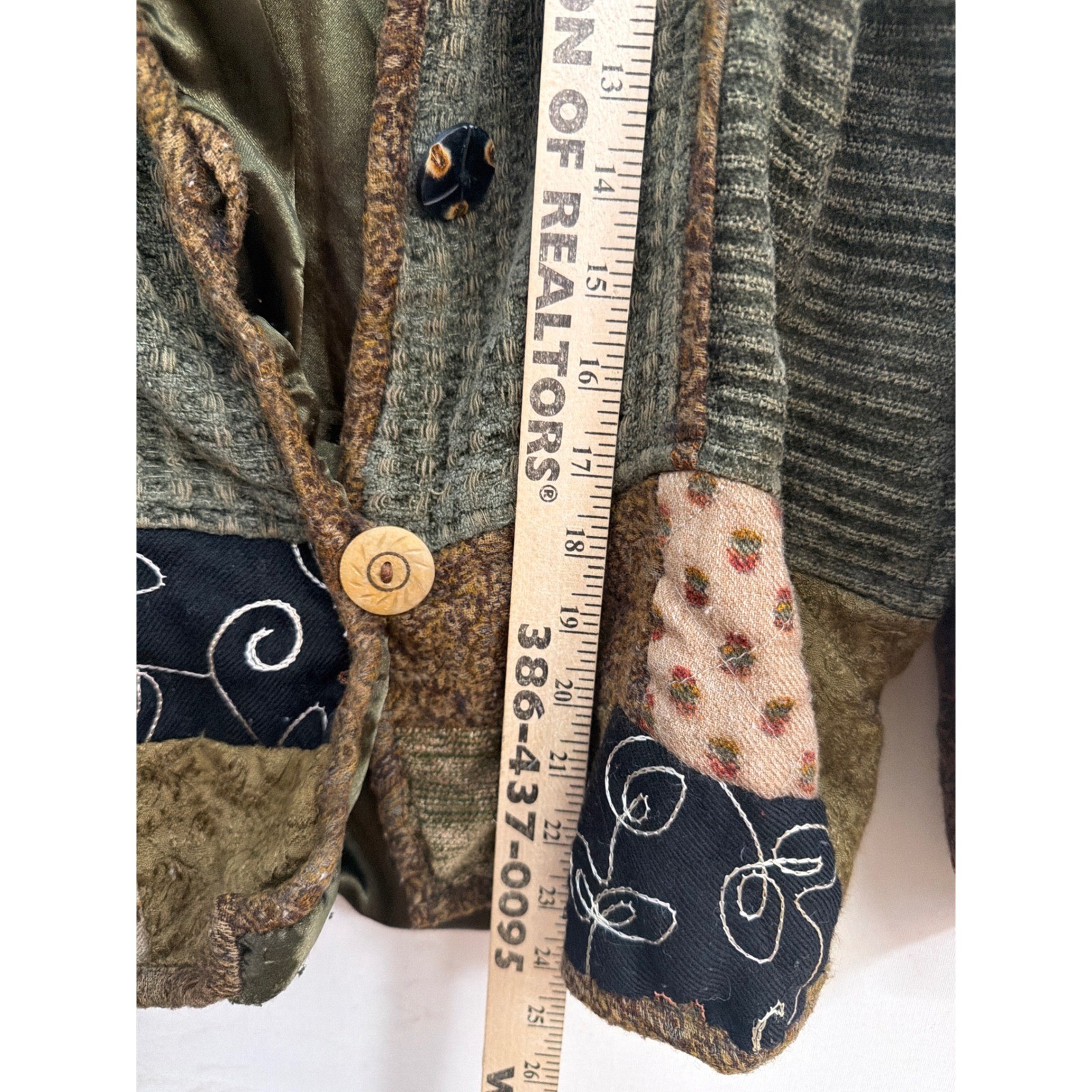 Flashback Vintage Patchwork Jacket Green Brown Cotton Rayon Boho Medium
