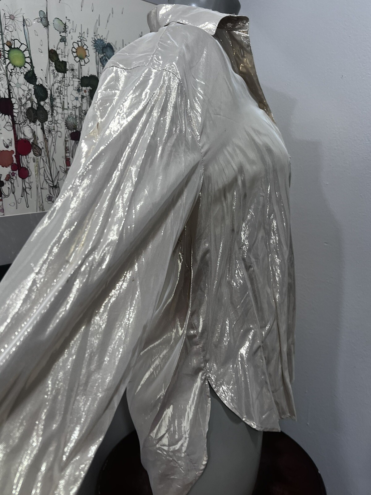 „Year Of „Vintage Metallic Long Sleeve 70’s Tailored Blouse Deadstock NWT. Sm