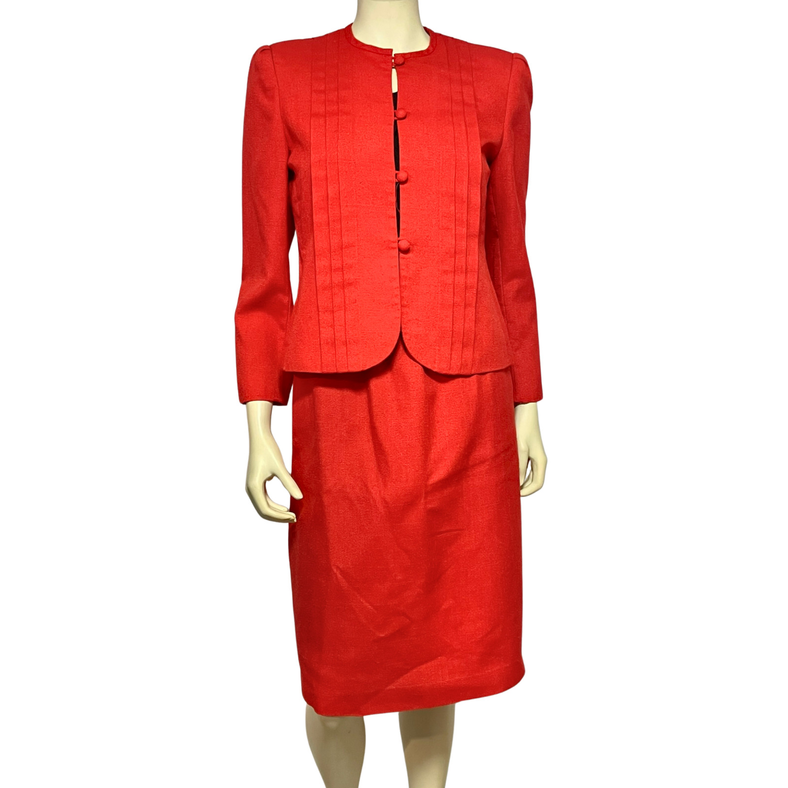 Vintage 80’s Career Wear Sasson 2 Pc Suit Jacket & Skirt Sz S Red Linen-Like