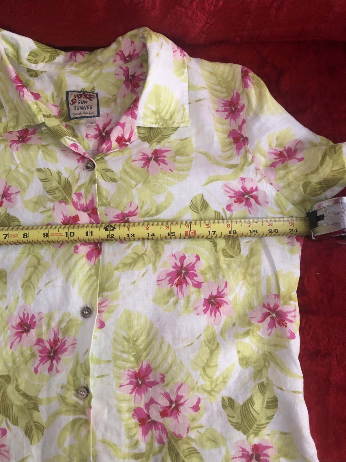 Vtg Rum Runner silk linen Hawaiian shirt womens LG 90s camp shirt resort wear