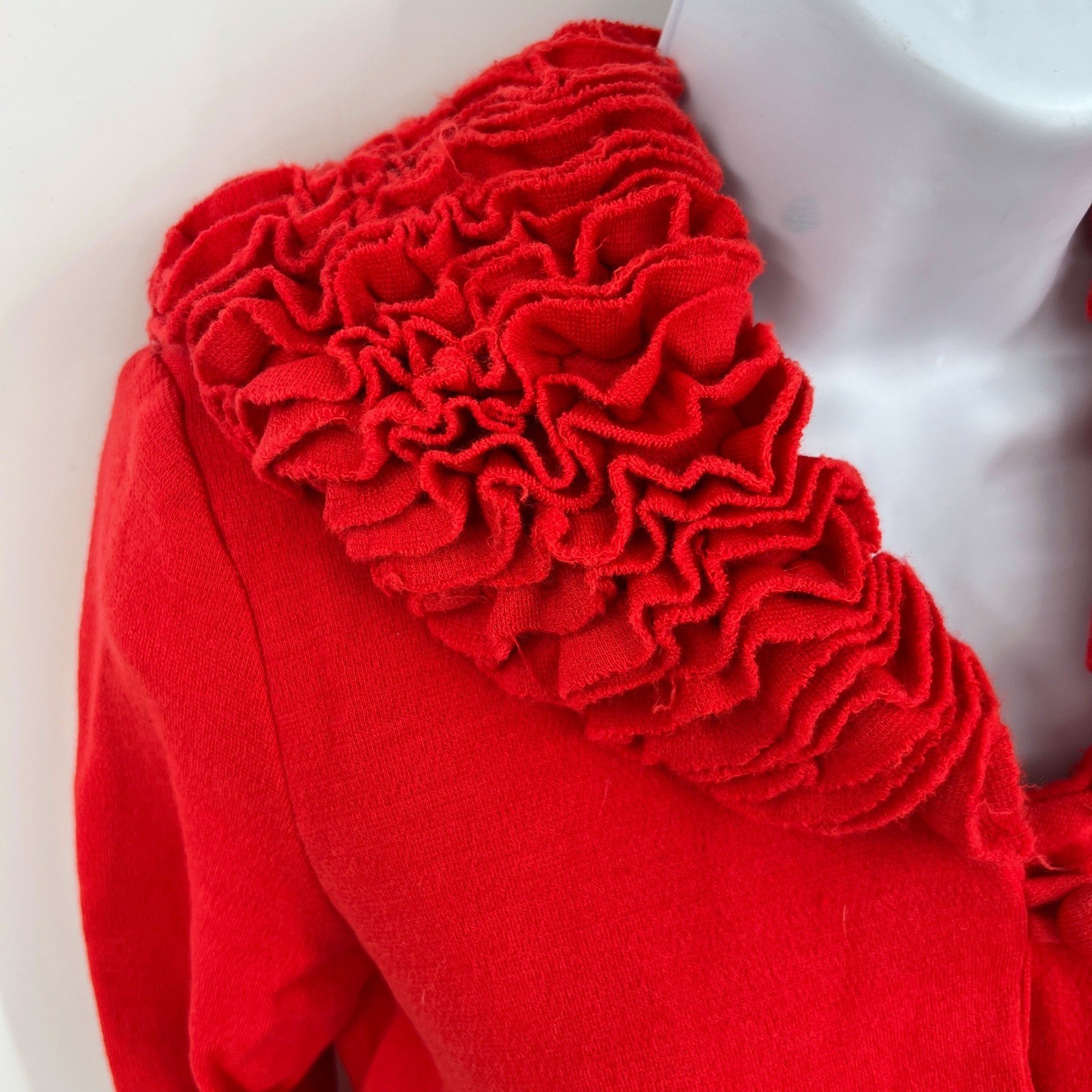 Vintage 60s Lipstick Red Dress Ruffled Collar Cuffs Abella Paris Size M Pinup