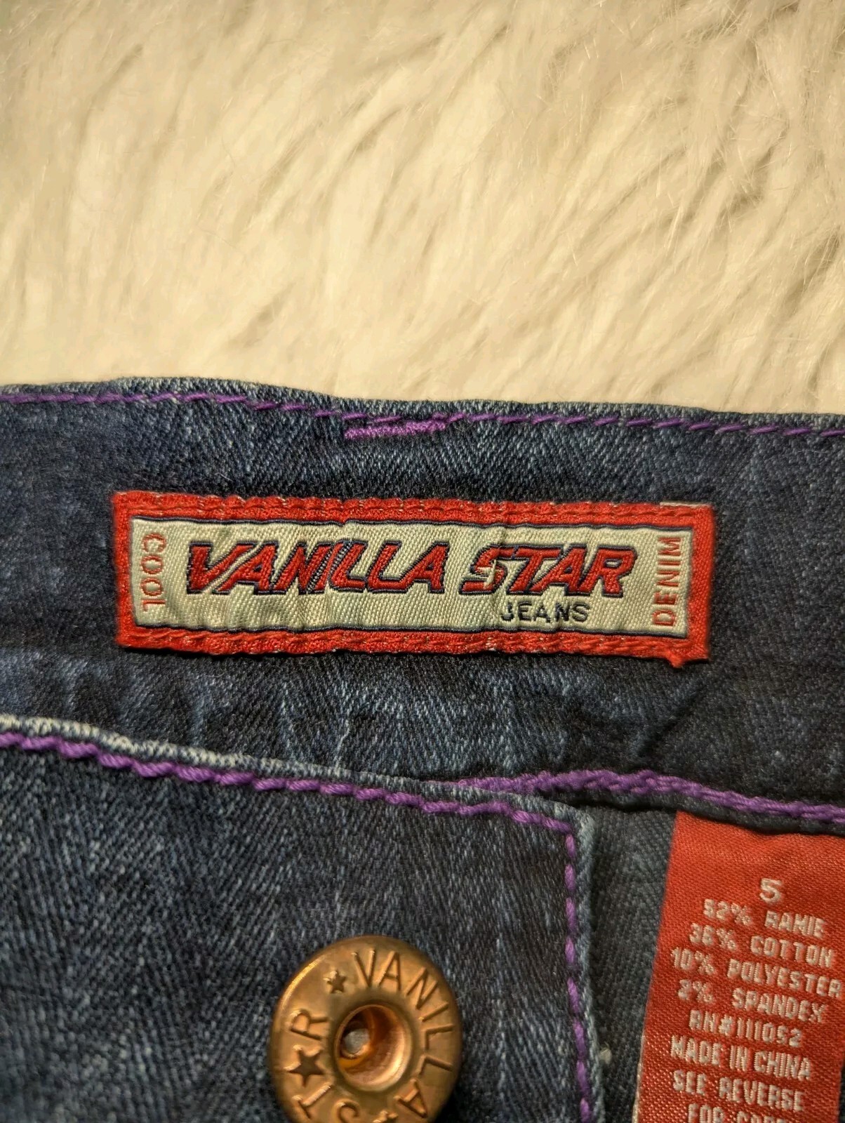 VANILLA STAR Purple STITCHED Low Rise Blue Jeans COOL DENIM Junior’s 5 ALTERED