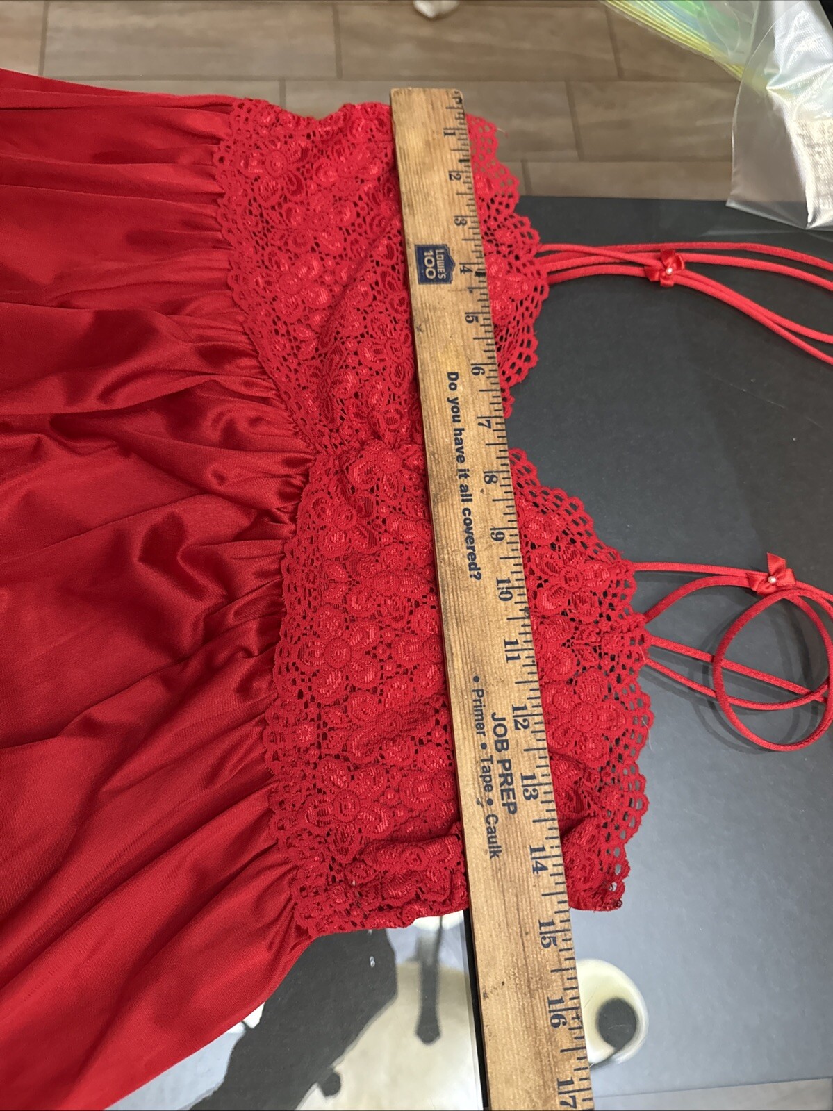Vintage Vanity Fair Lace Bust/Back Nylon Long Red Nightgown Sz Sm xb72