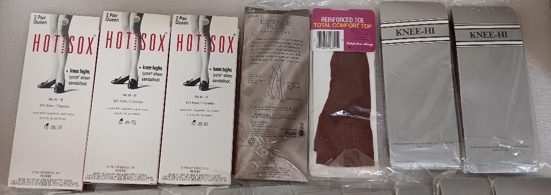 Lot of 45 VTG Knee Highs Blk, Bge Assorted Brands Plus & 9-11 Sz – 80s 90s -NOS!