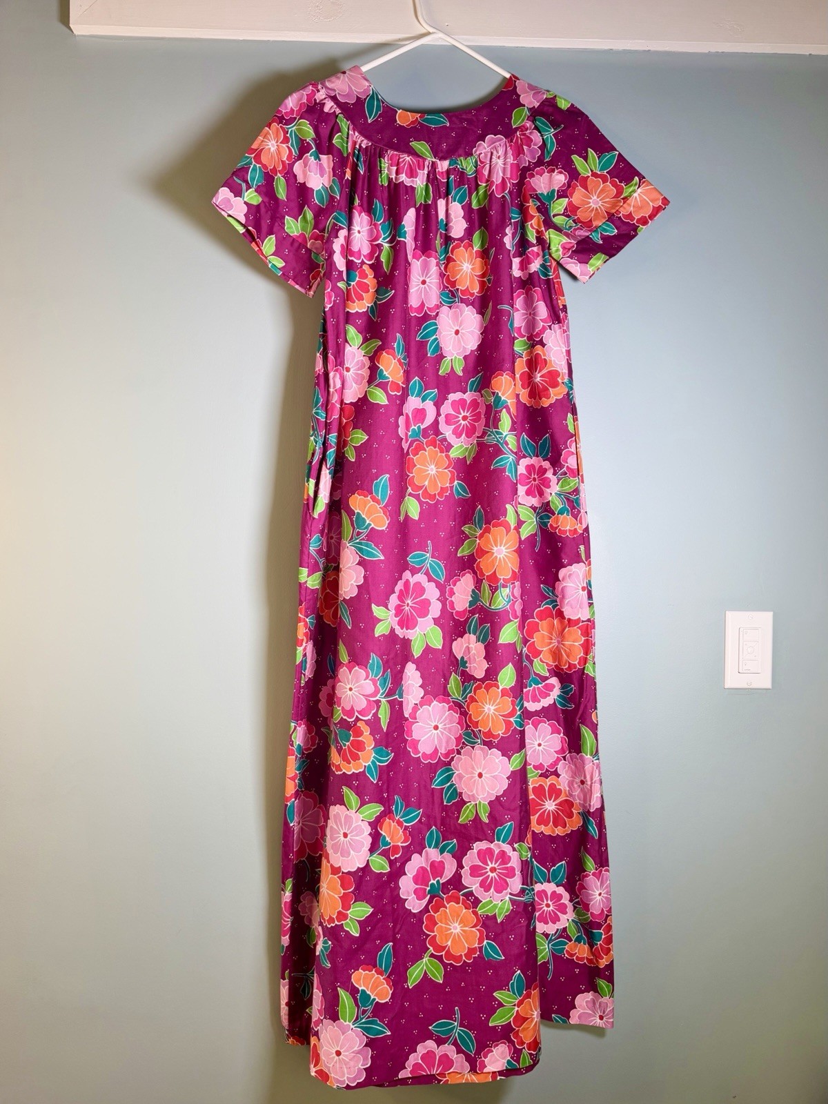 Vintage 1970s Hawaiian Muumuu Dress Flower Power Soft Cotton 70s Boho Hippie