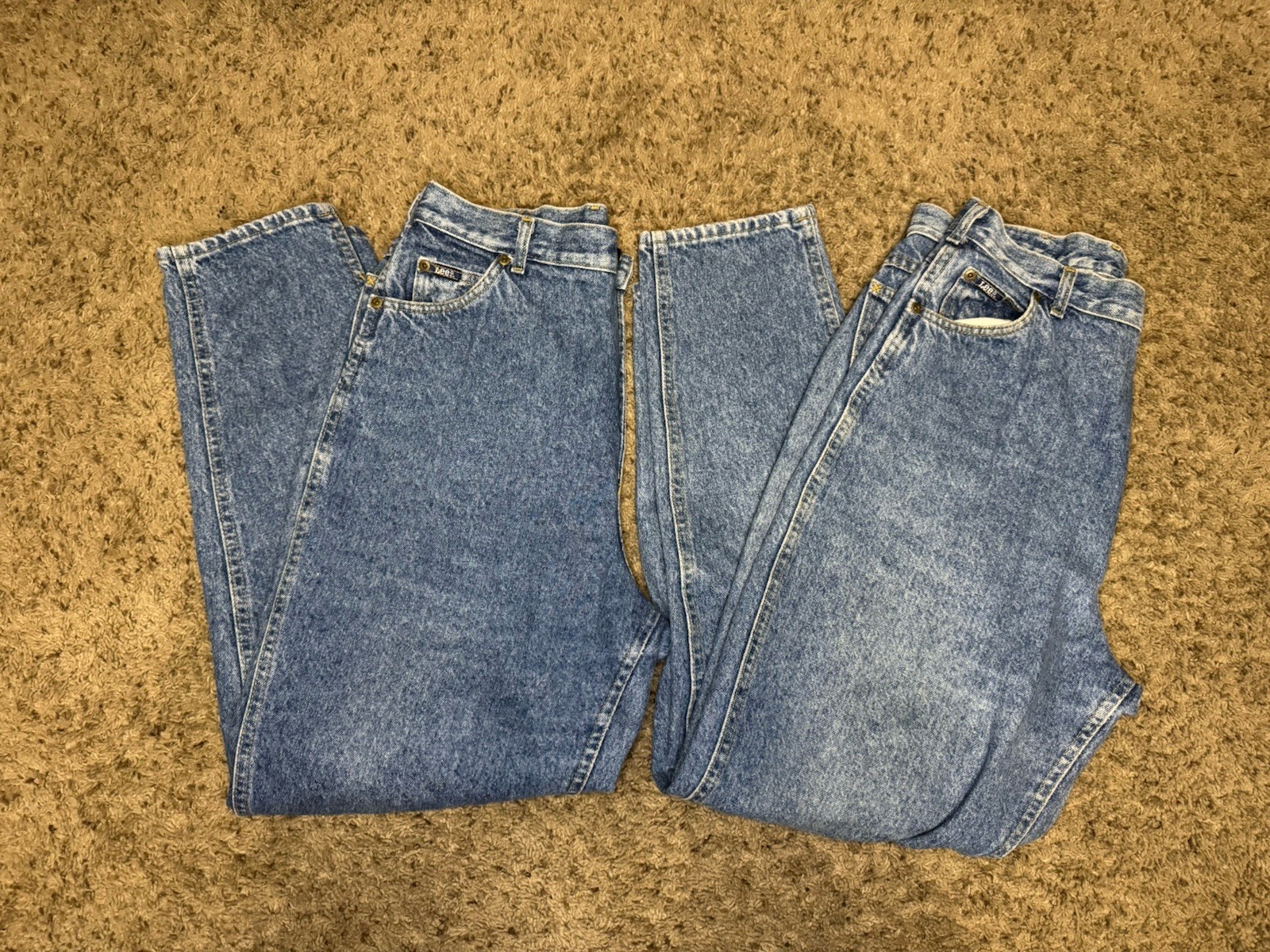 VINTAGE LEE Official Mom Jeans Light Acid Wash Pleated Lot Of 2 Sz 16M 32×29