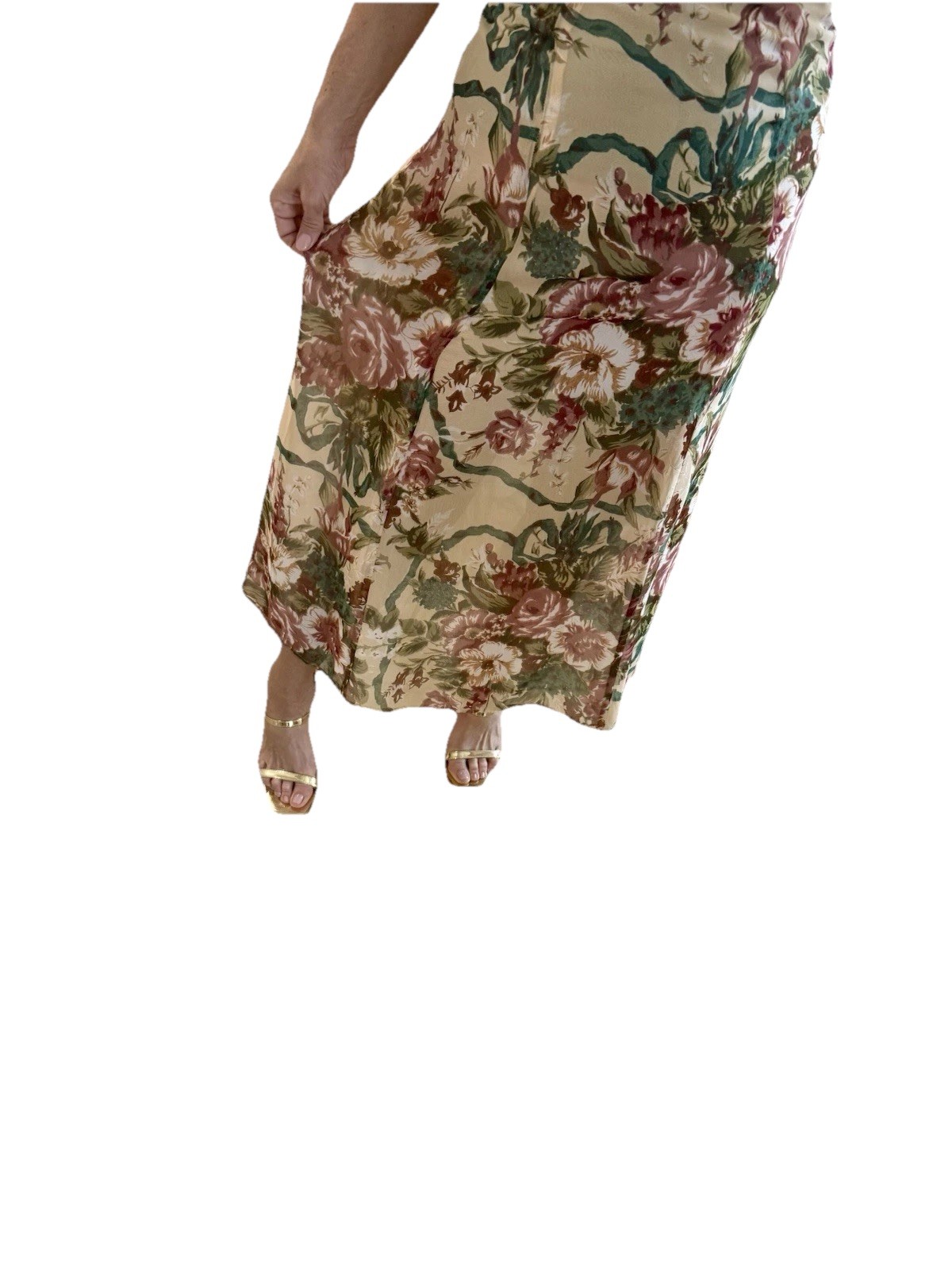 Muse Womens Vintage 6 80s 90s Beige Wine Floral Print Sheer Maxi Skirt Rare XS