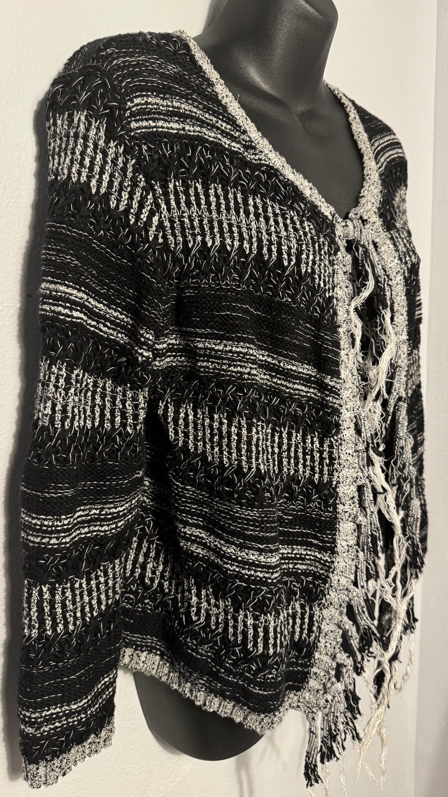 Ruby Rd. Cardigan Jacket Open Frade Black White Sz PS