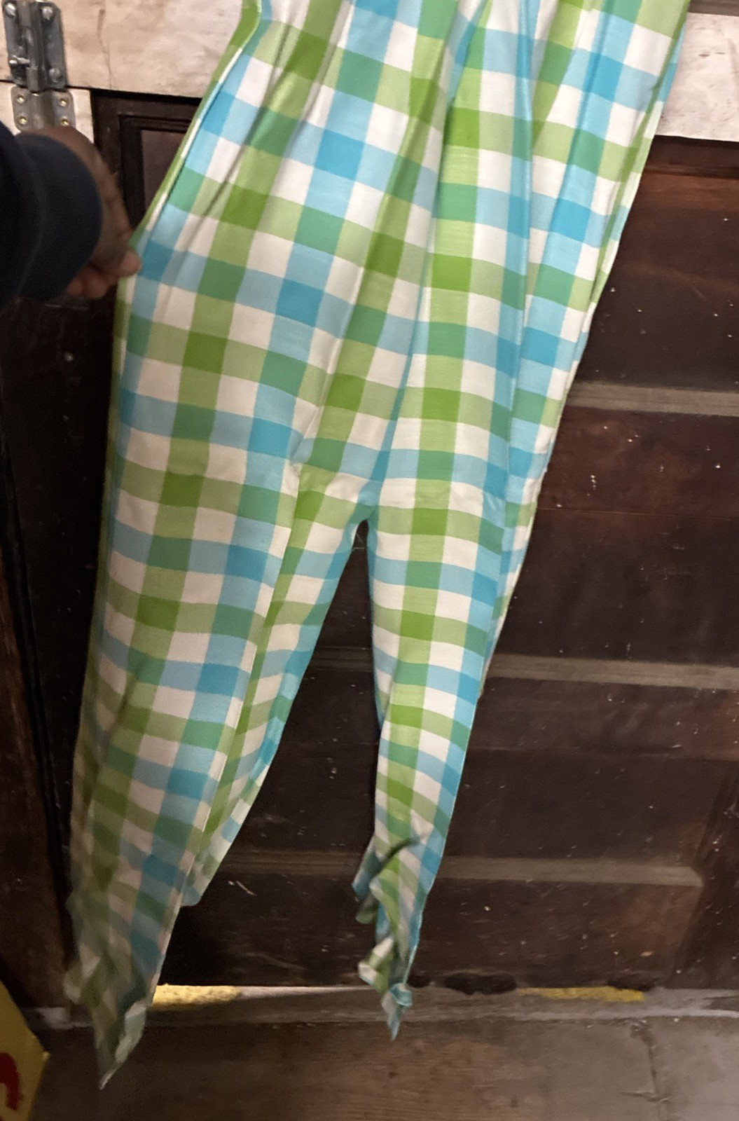 Vintage 50s Juniors by Vassar Blue Green & White Plaid Pants w/Suspenders Size 7