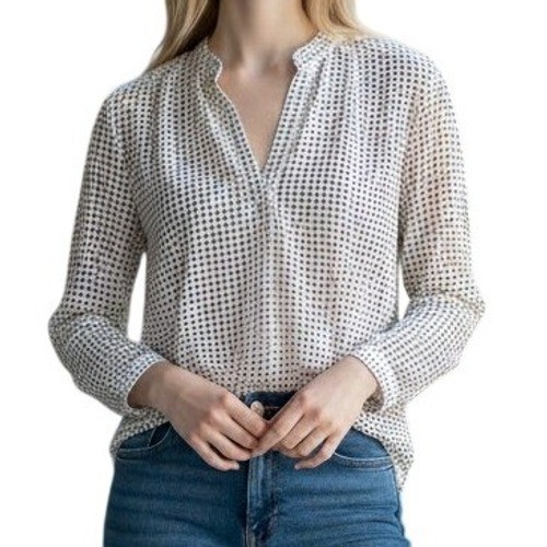 Adelaar Metallic Mesh Blouse Women 6 Gold Ivory Vintage Lurex Sheer Split Neck