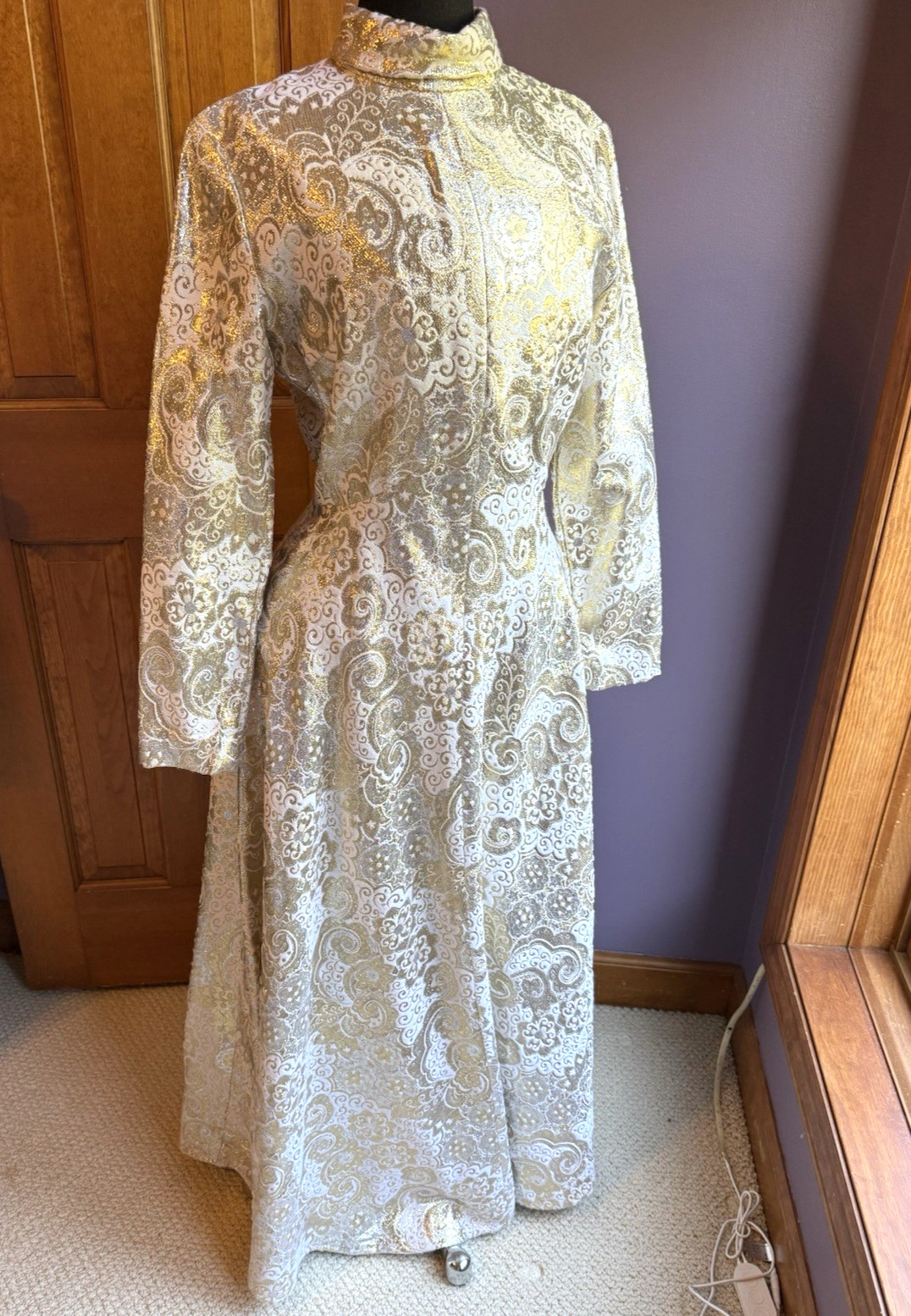 Vintage handmade Silver and Gold Brocade Dress, medium, Stunning !!