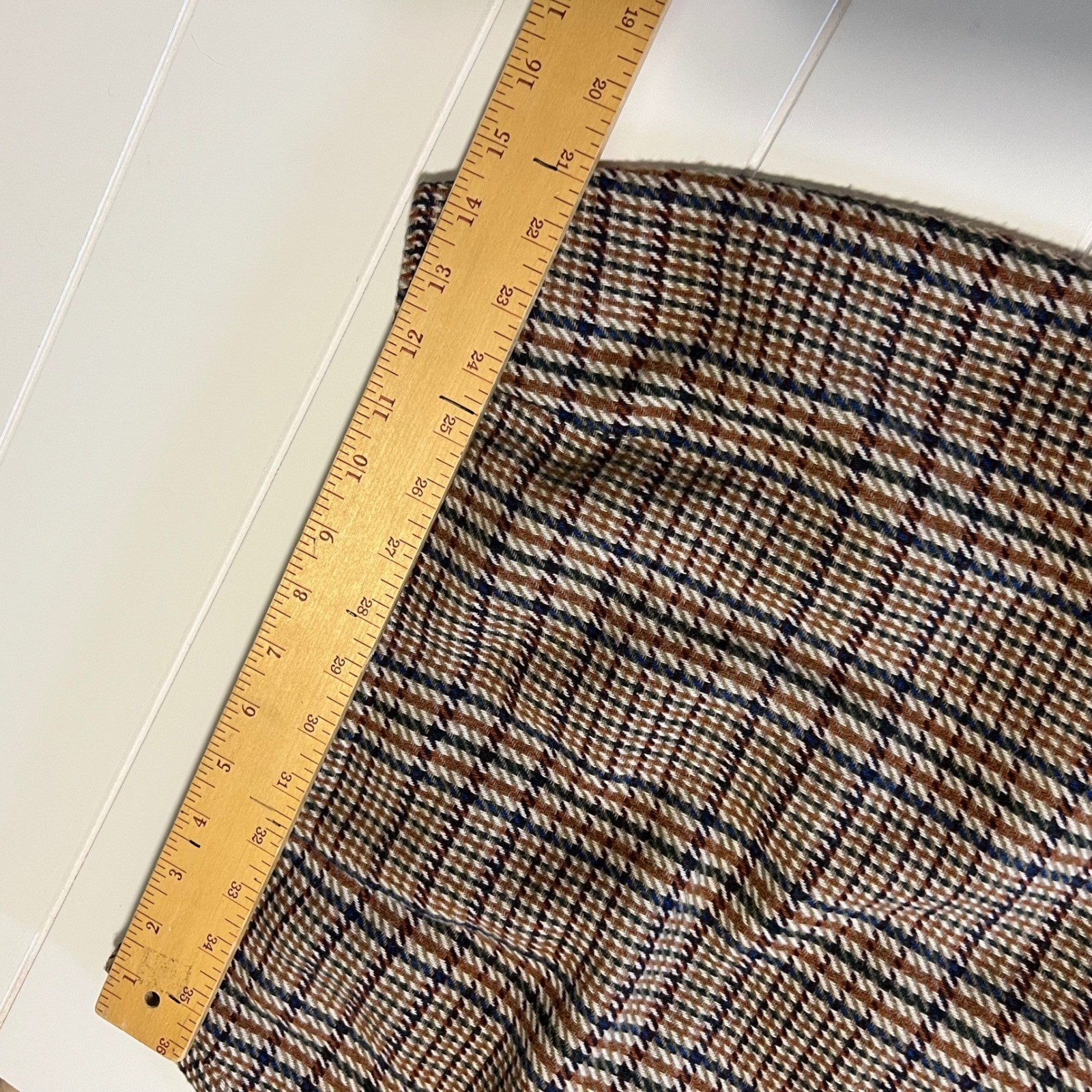 Hugo Buscati Milano Vintage Plaid Skirt Suit Brown Blue Wool Blend Size 8 USA