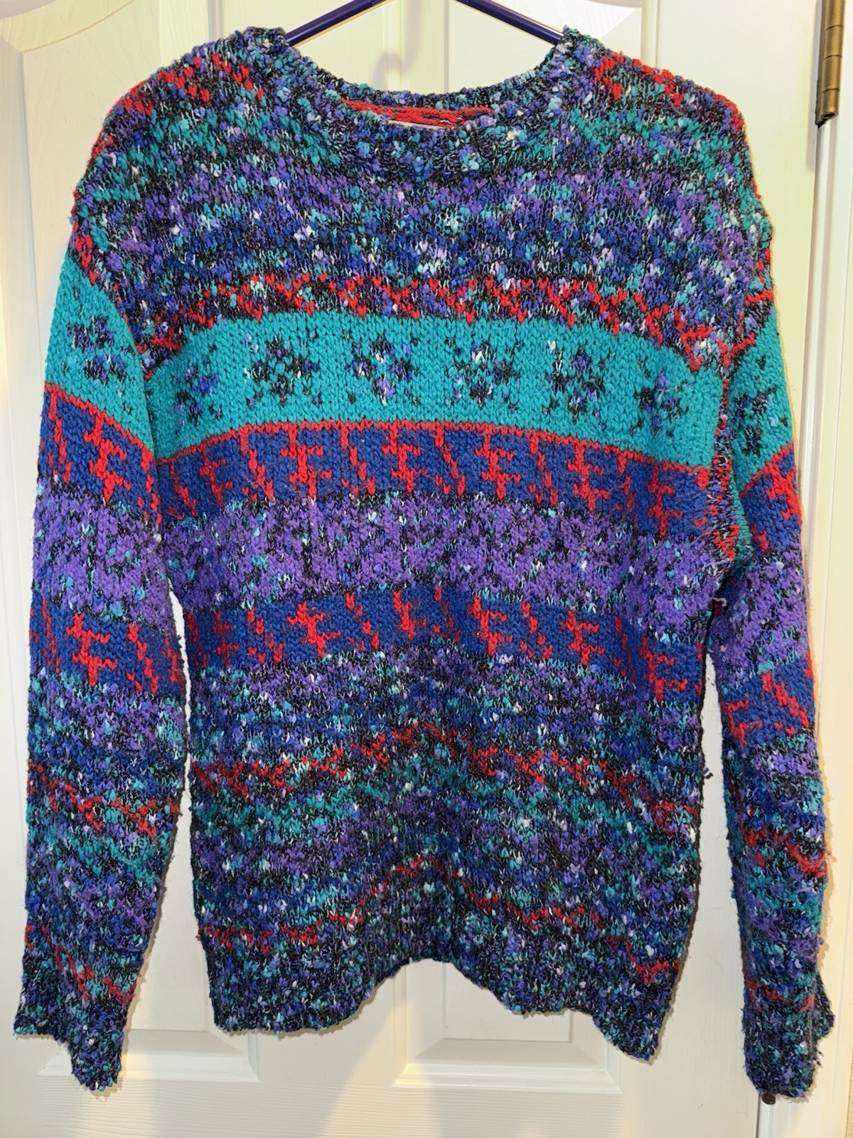 Vintage Objectives Chunky Knit Blue Purple Acrylic Sweater Large Grannycore