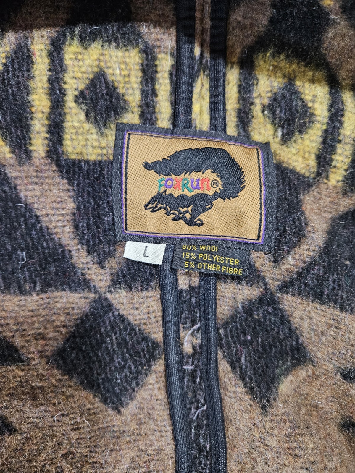 Vintage 1980s–early 1990s Fox Run wool toggle coat, Southwestern Like Pendleton