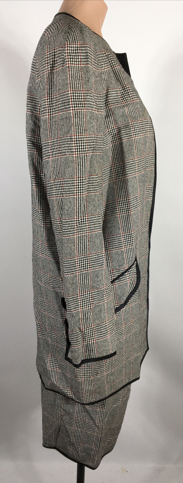 Vintage 80s Stanley Platos Martin Ross Sz 10 Plaid Black Skirt Suit MOD Retro