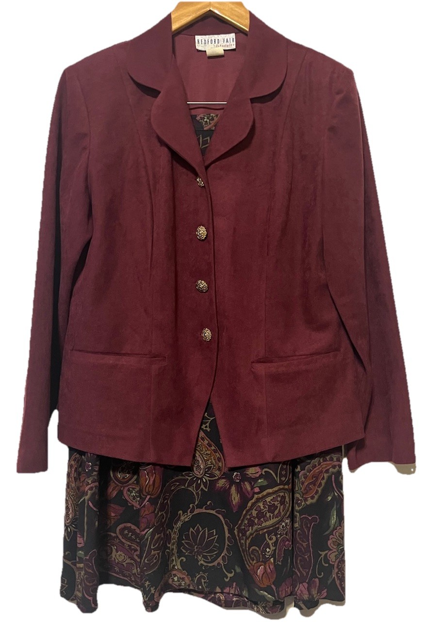 Vintage Bedford Fair Button Up Blazer Floral Zip Skirt Set Paisley Midi Sz 12