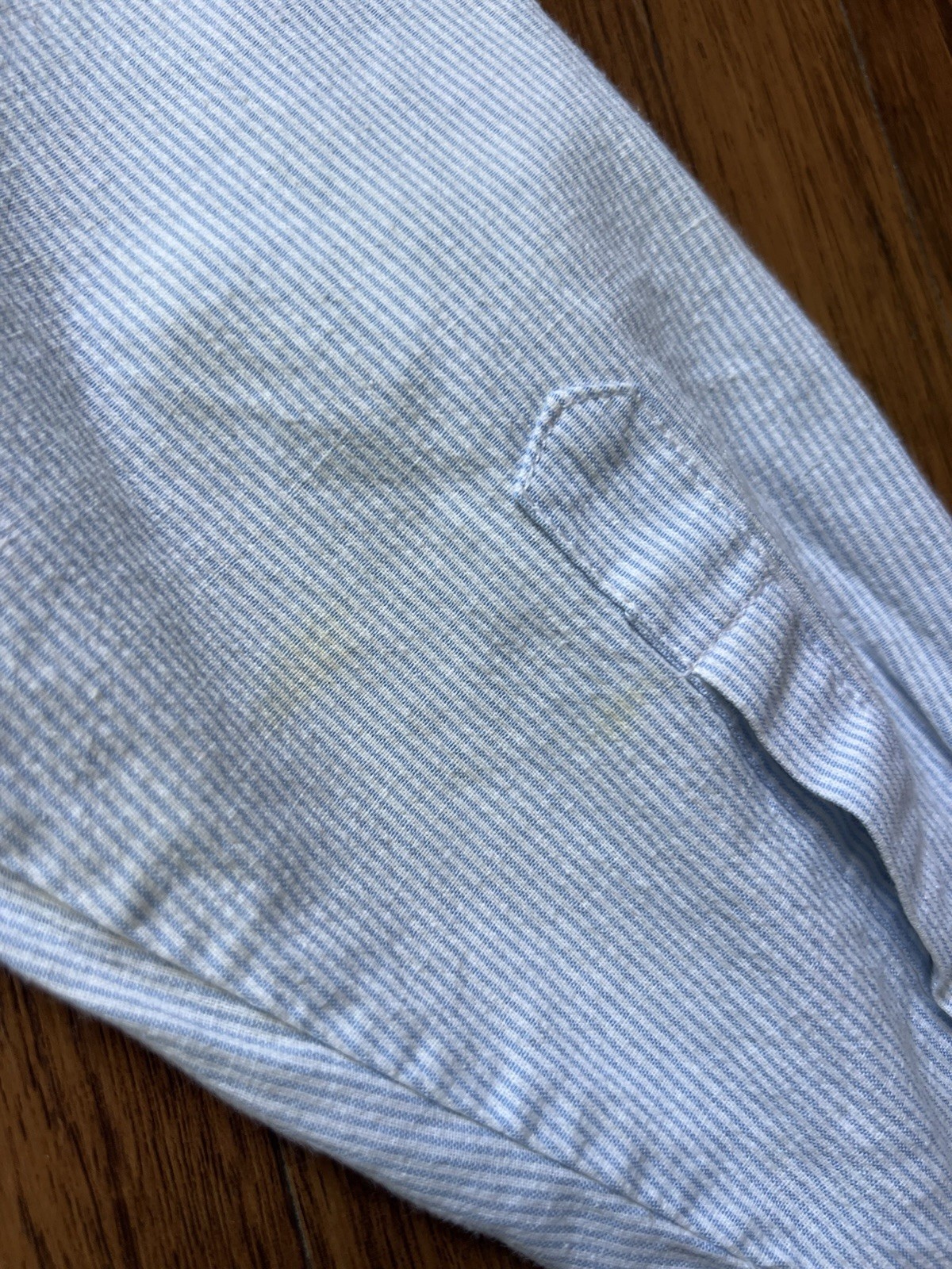 Vintage 90s Denim Shirt Large Blue Pin Stripe Patchwork Teddy Bear Cottagecore