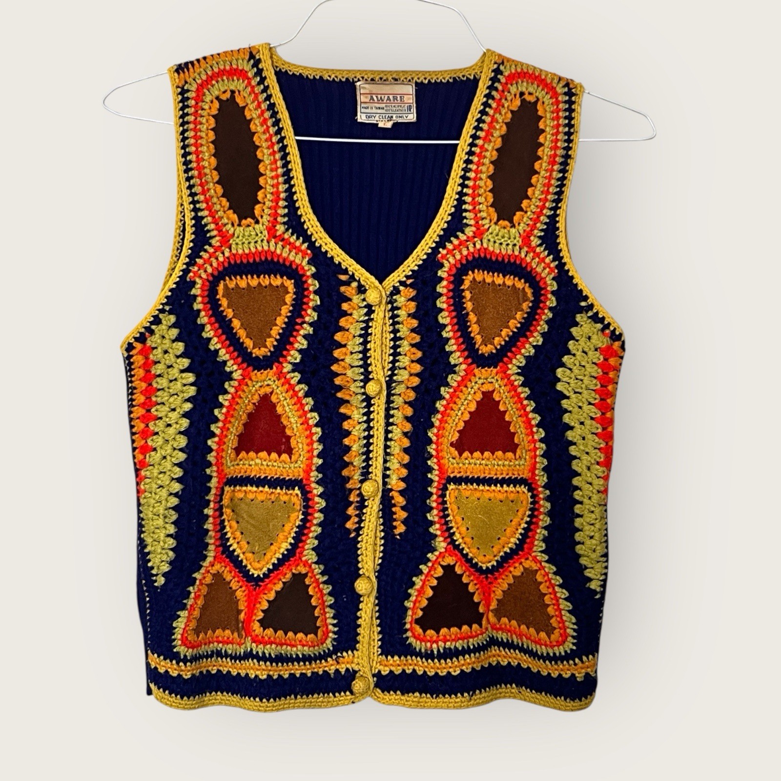 Vintage 70’s Suede Panel Crochet Vest from AWARE, Women’s Size L