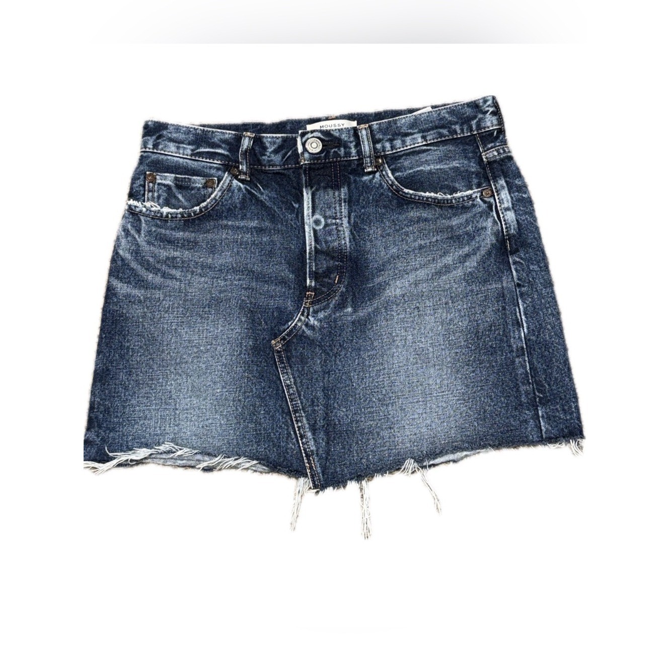 MOUSSY VINTAGE *NWOT* Japanese Dark Selvedge Raw Hem Denim Mini Skirt | Sz 6/28