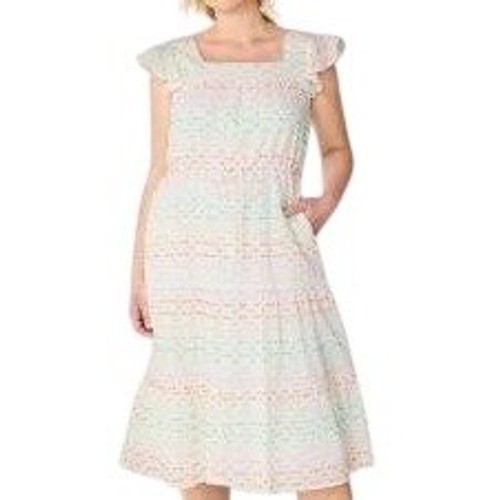 Draper James RSVP White Clip Dot Midi Dress XS Rainbow Tiered Cottagecore