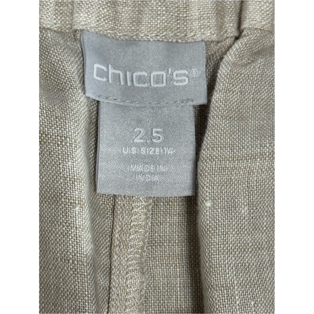 Chico’s 100% Linen Cropped Pants Coastal Grandmother Tan 2.5 XL Quiet Luxury