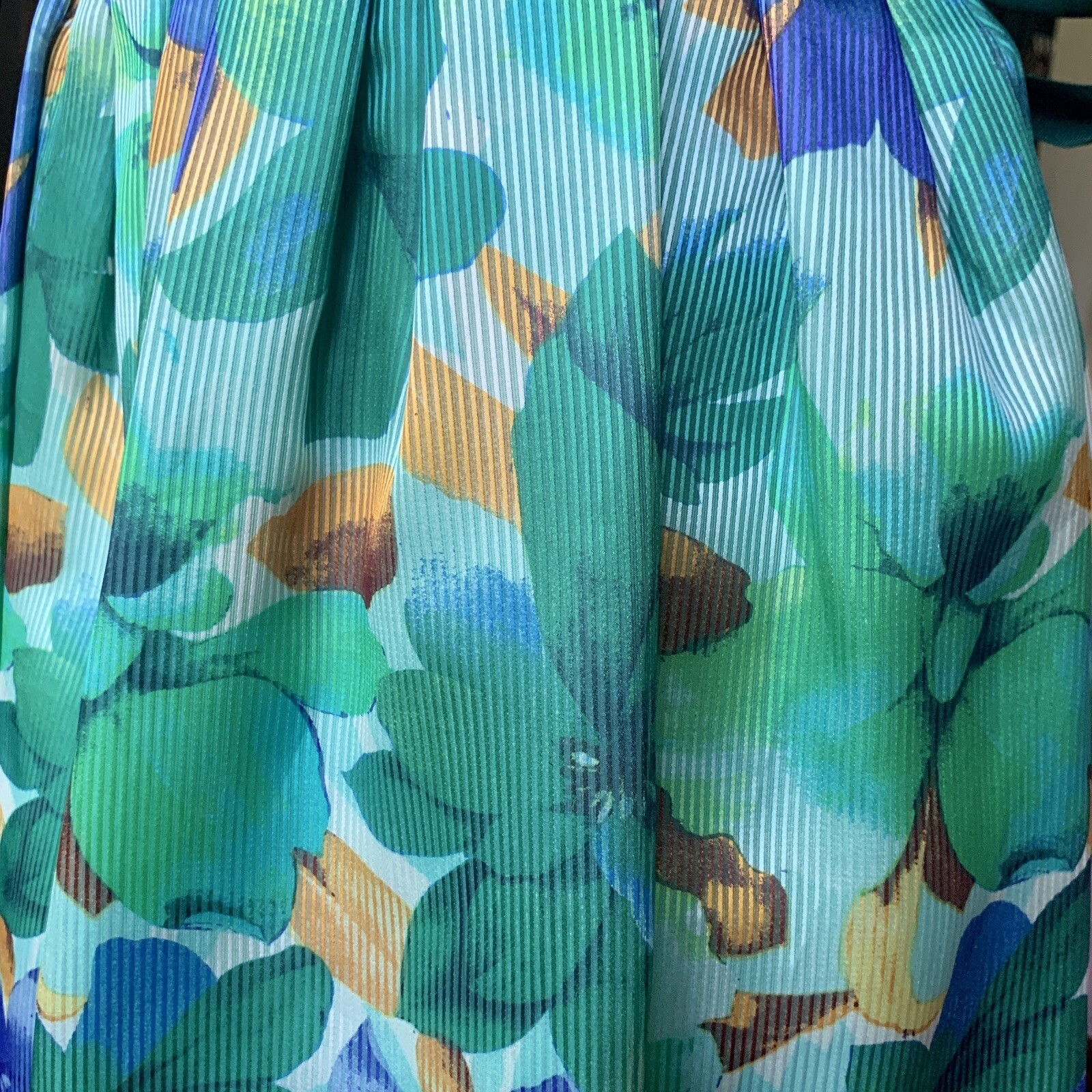 Vintage WILLIAM PEARSON Designer Floral Green Dress Ribbon Ruffle Off Shoulder 8