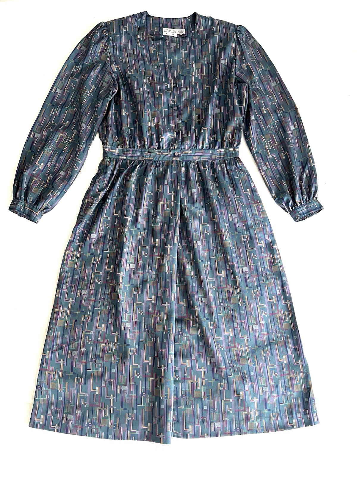 Vintage 80s Silksensible Tea Dress Size 14 Shoulder Pads Retro Cottagecore EUC