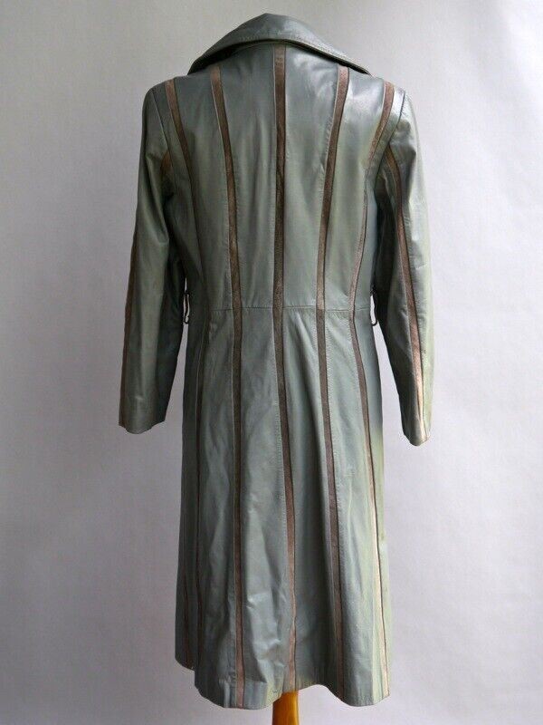 VTG 70s Grey Leather Coat American Hustle Striped w/ Suede Cutout The Tannery M