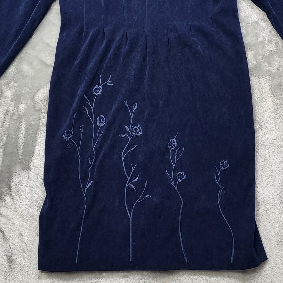 Vintage Positive Attitude Dress Womens 6 PETITE Blue Faux Suede Embroidered