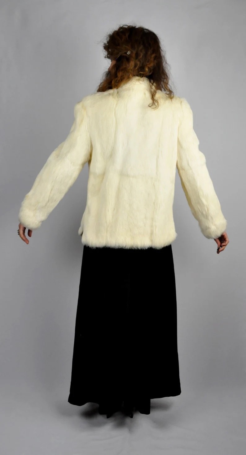 Vintage White Rabbit FUR Coat Jacket Super Soft Genuine Real Fur Ivory S M