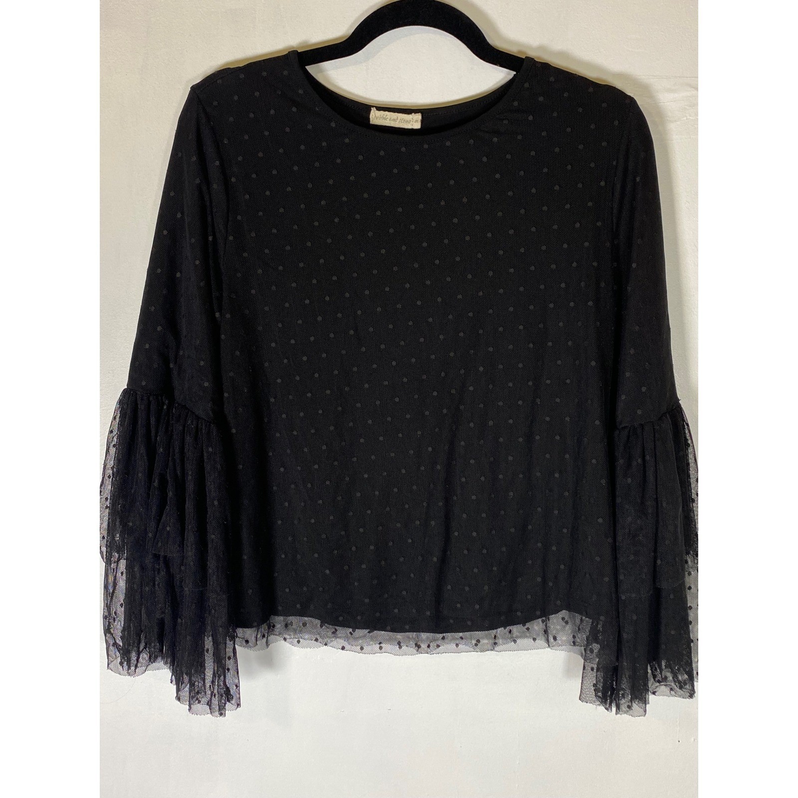 Black Swiss Dot Mesh Bell Sleeve Blouse Whimsigoth Goth Witchy Victorian M