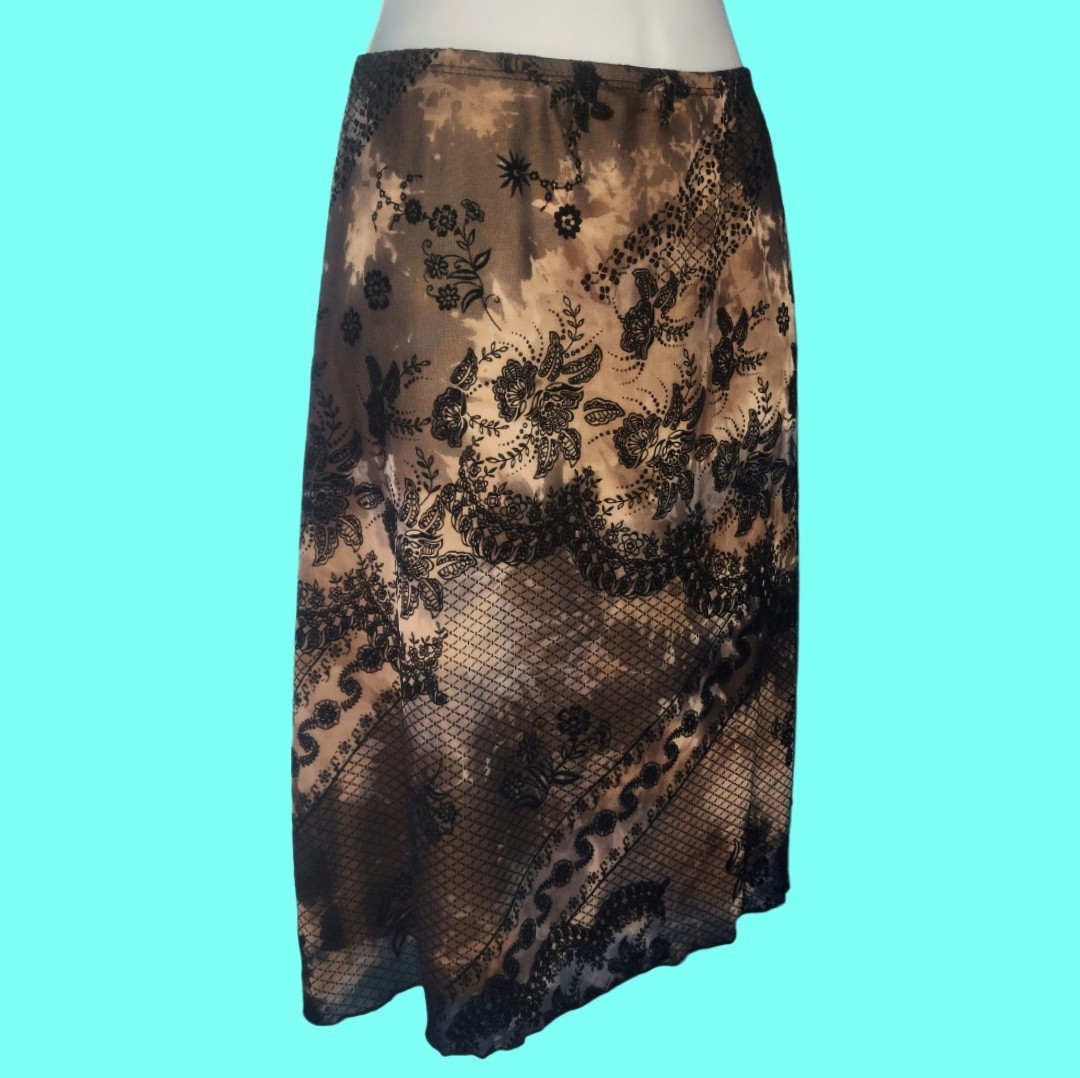 VINTAGE 90’s Y2K RAVE Nude Illusion Black Velvet Mesh Skirt Glam Goth Grunge XL
