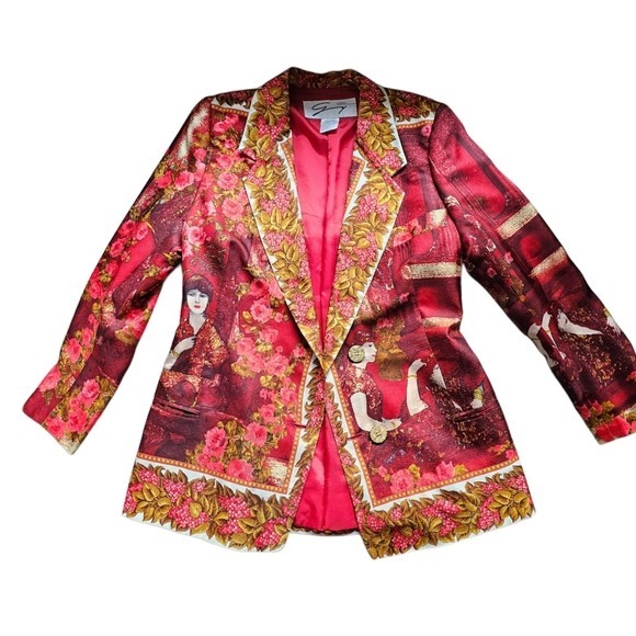 Vintage Gianni Versace for Genny 100% Silk Red Baroque Blazer Jacket