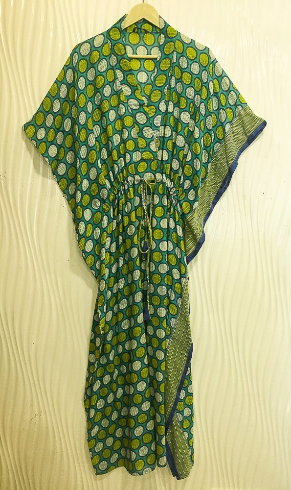 Vintage Sari Kaftan / Pure Cotton Long Maxi Dress / Luxury Resort Wear CFN1202